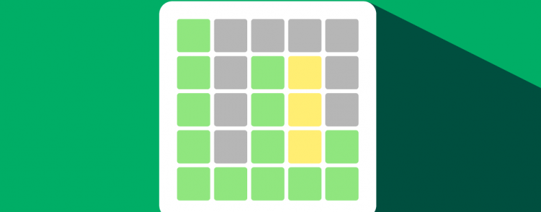 文字游戏网格与黑色，黄色和绿色的盒子，在绿色的背景。